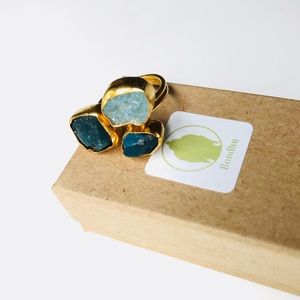 Raw Apatite & Aqua Chalcedony Gold Statement Ring